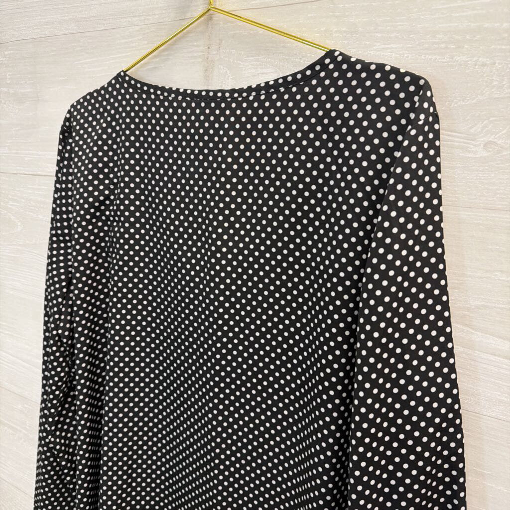 Ann Taylor Black/ White Polka Dot Print Long Sleeve Top Extra Large