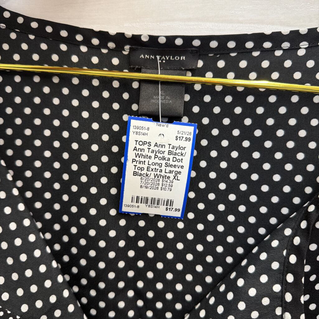 Ann Taylor Black/ White Polka Dot Print Long Sleeve Top Extra Large