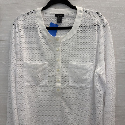 Ann Taylor White Open Knit Mesh Long Sleeve Top Extra Large