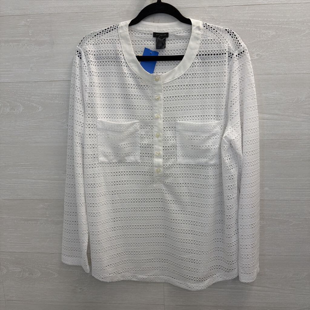 Ann Taylor White Open Knit Mesh Long Sleeve Top Extra Large