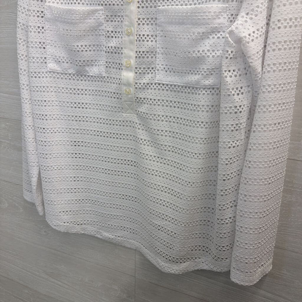 Ann Taylor White Open Knit Mesh Long Sleeve Top Extra Large