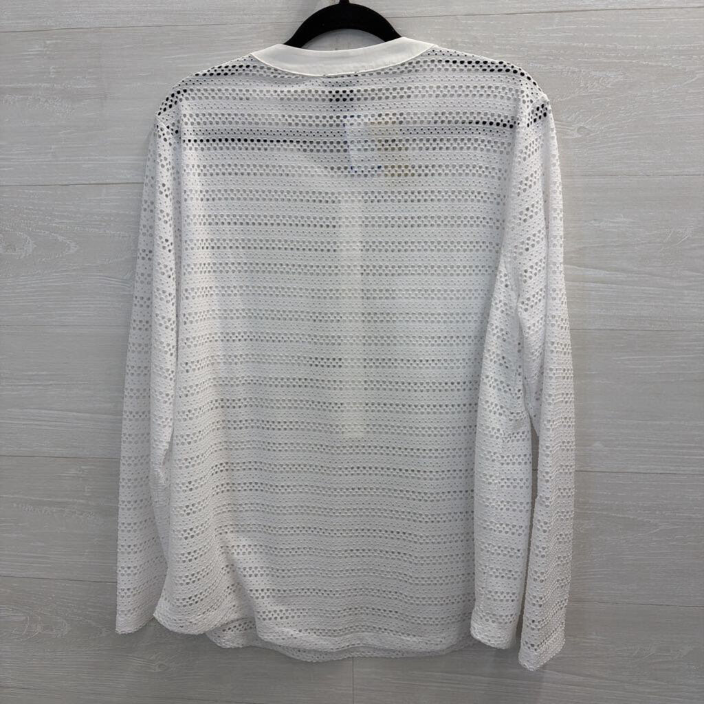Ann Taylor White Open Knit Mesh Long Sleeve Top Extra Large