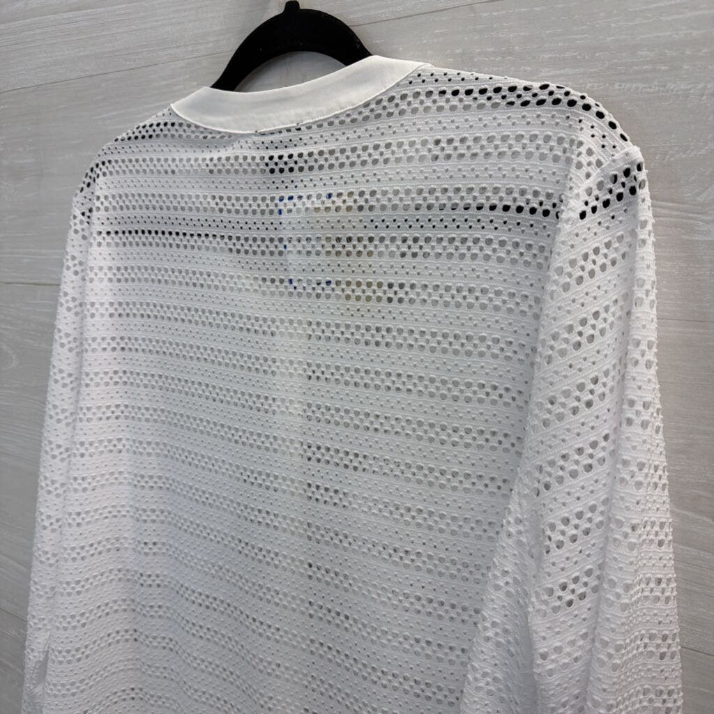 Ann Taylor White Open Knit Mesh Long Sleeve Top Extra Large