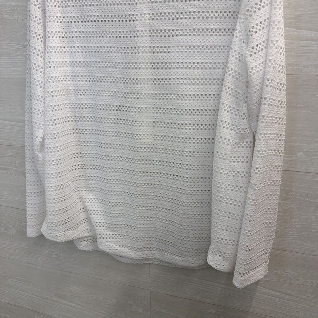 Ann Taylor White Open Knit Mesh Long Sleeve Top Extra Large