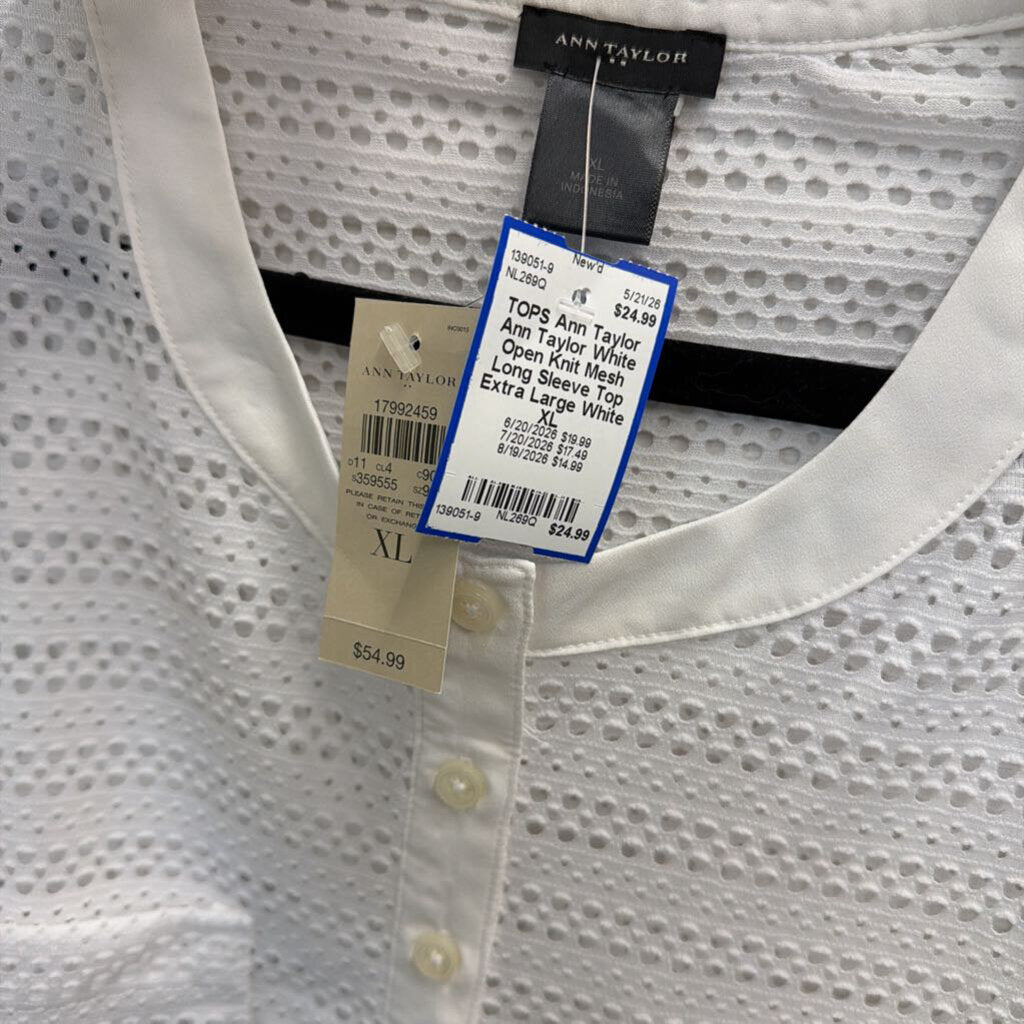 Ann Taylor White Open Knit Mesh Long Sleeve Top Extra Large