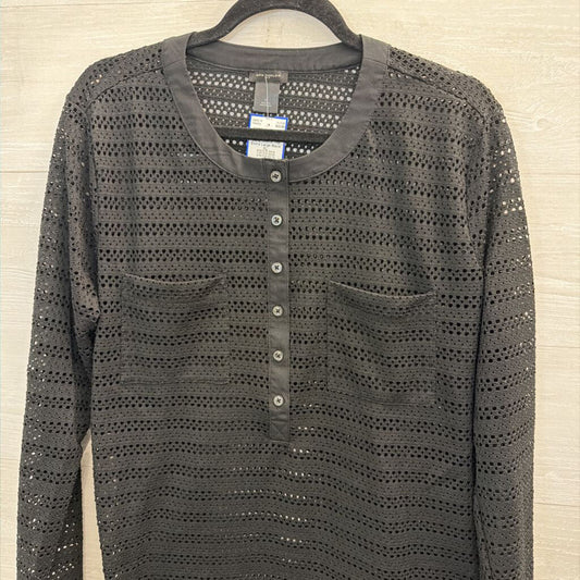 Ann Taylor Black Open Knit Mesh Long Sleeve Top Extra Large