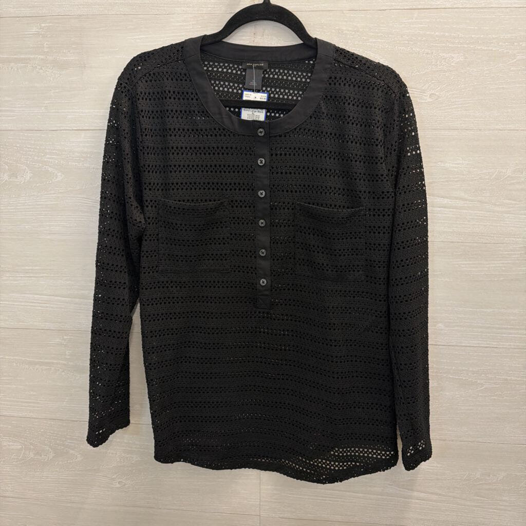 Ann Taylor Black Open Knit Mesh Long Sleeve Top Extra Large