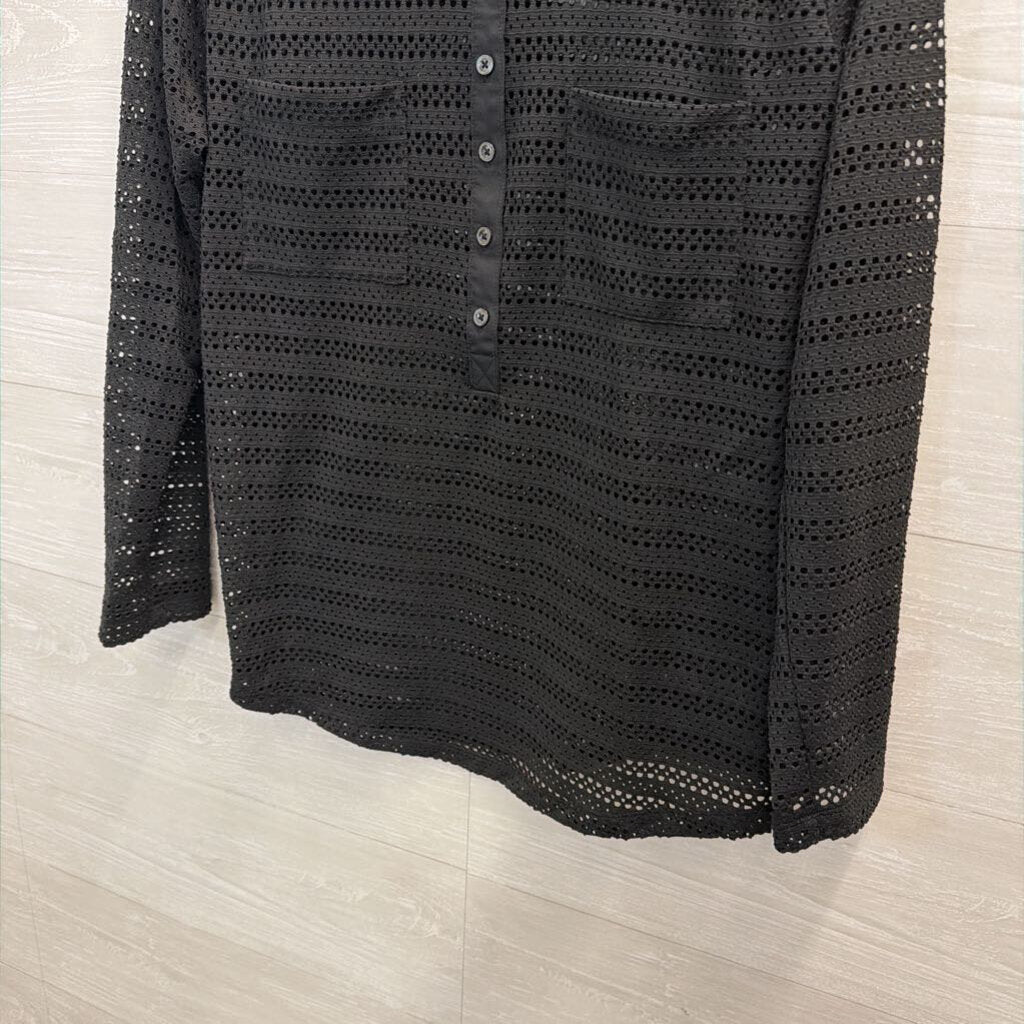 Ann Taylor Black Open Knit Mesh Long Sleeve Top Extra Large