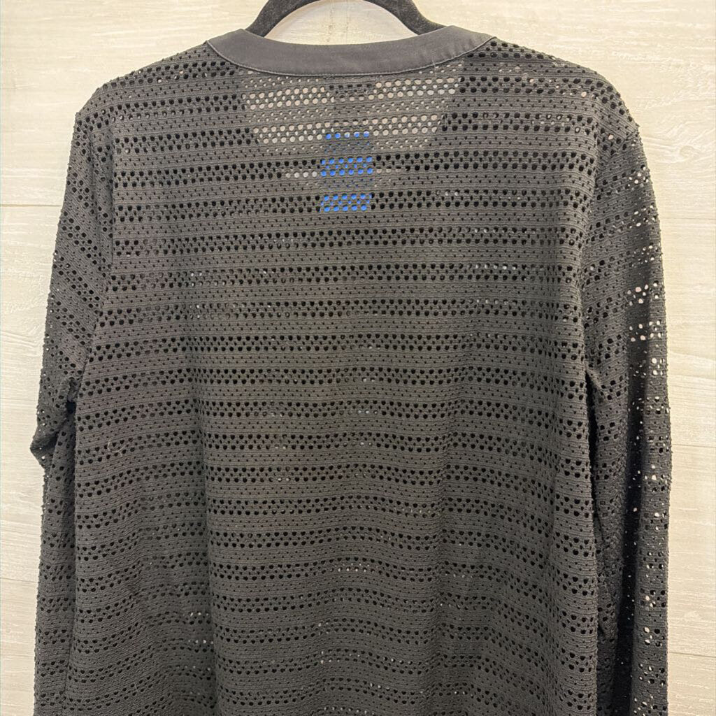 Ann Taylor Black Open Knit Mesh Long Sleeve Top Extra Large