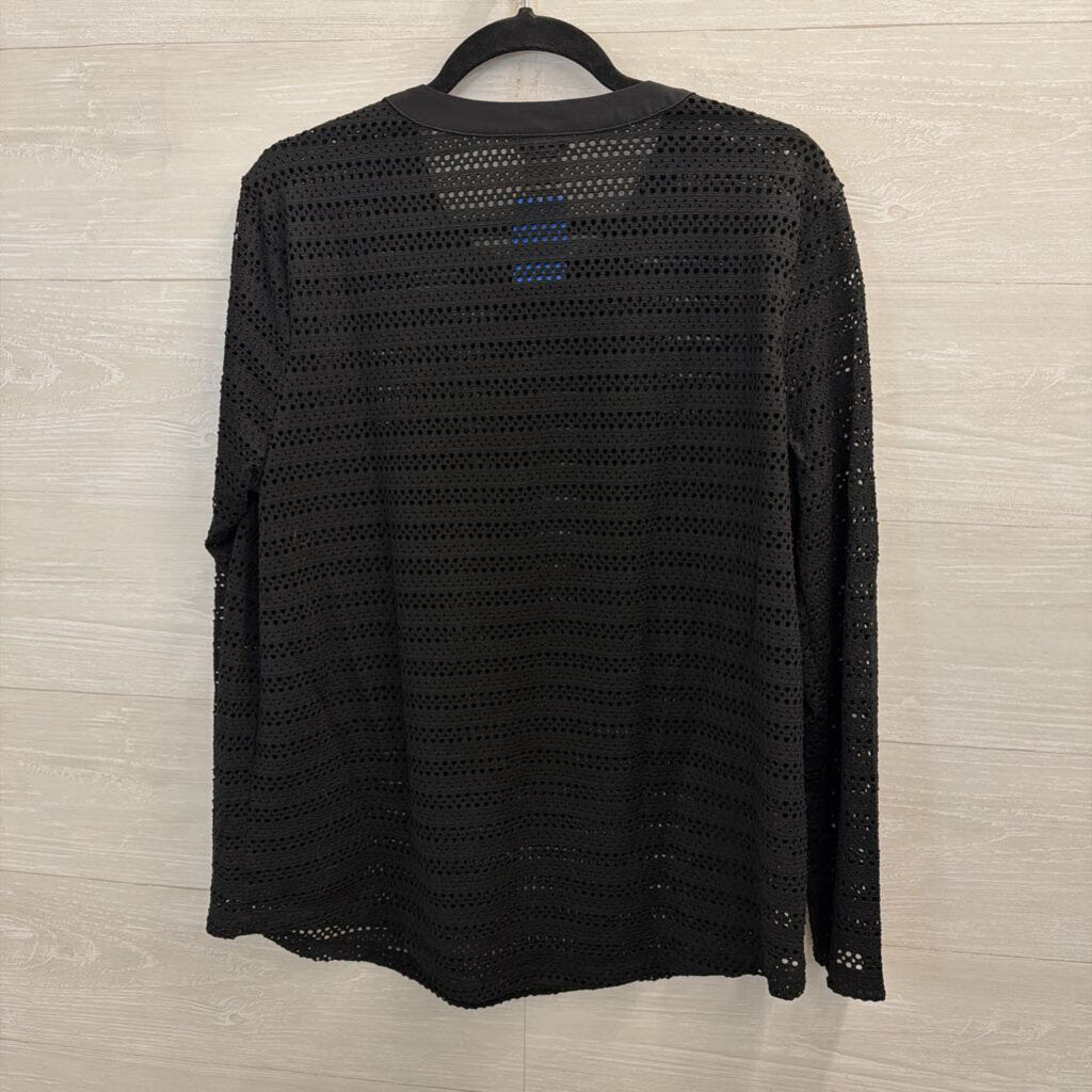 Ann Taylor Black Open Knit Mesh Long Sleeve Top Extra Large