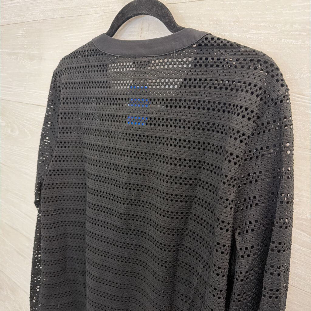 Ann Taylor Black Open Knit Mesh Long Sleeve Top Extra Large