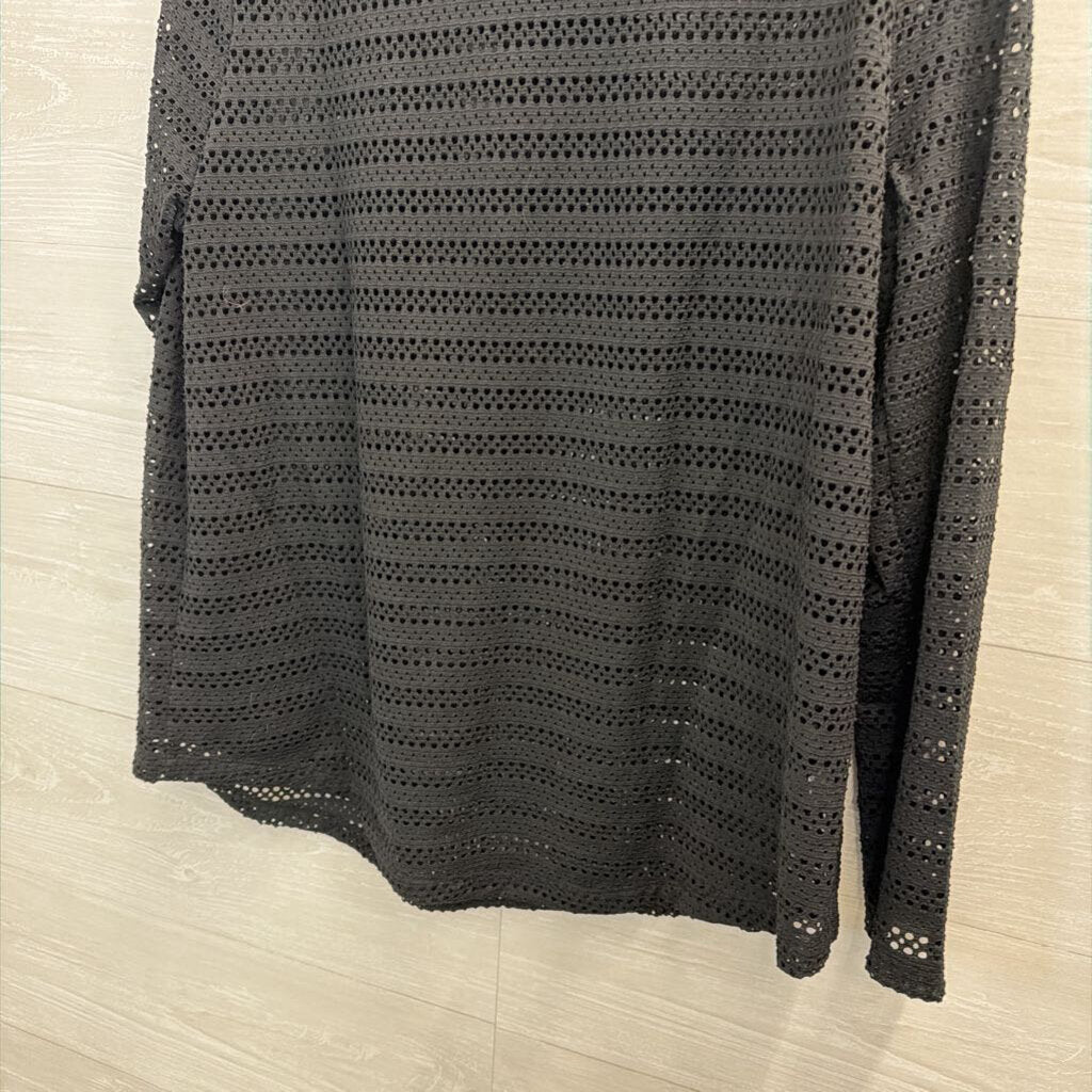 Ann Taylor Black Open Knit Mesh Long Sleeve Top Extra Large