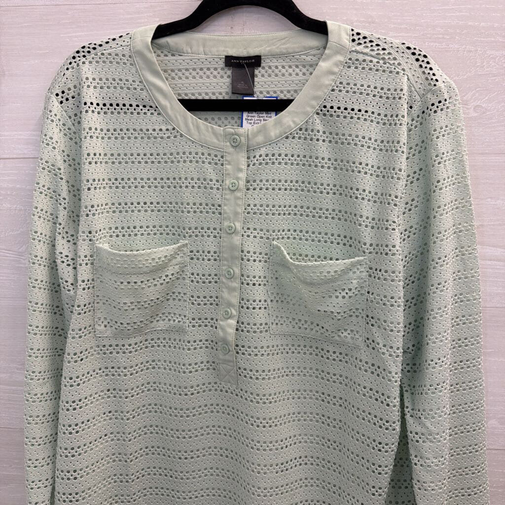 Ann Taylor Mint Green Open Knit Mesh Long Sleeve Top Extra Large