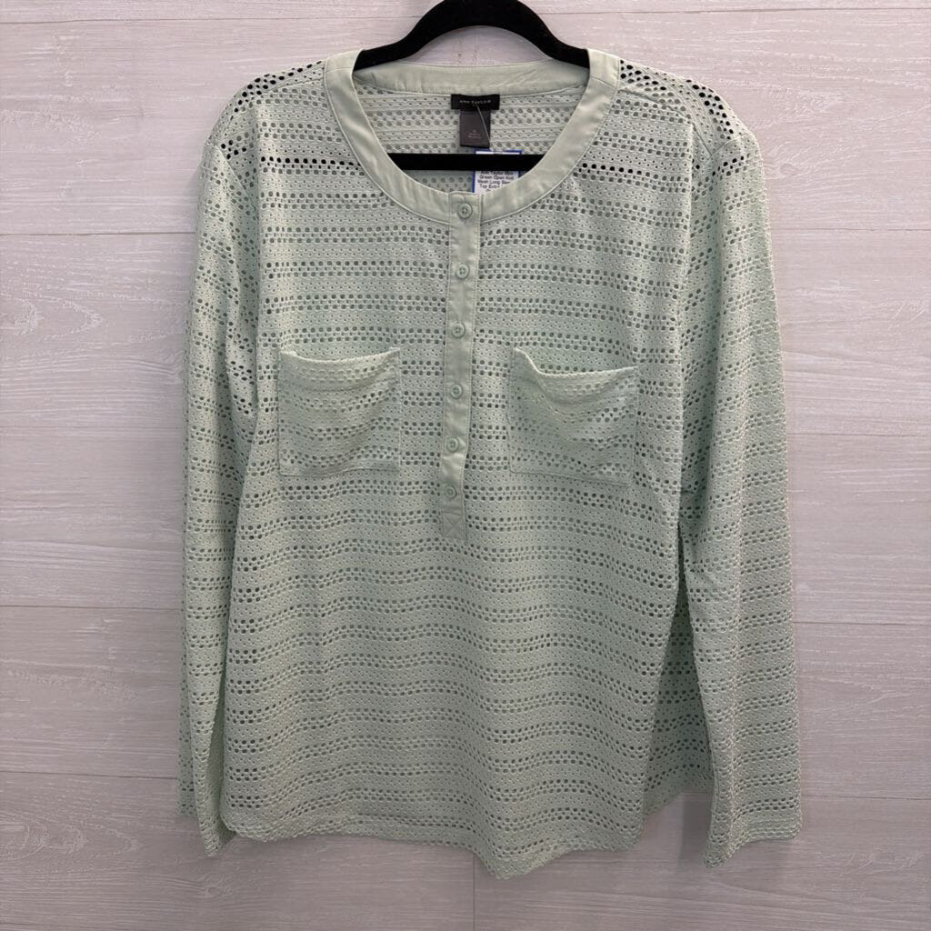 Ann Taylor Mint Green Open Knit Mesh Long Sleeve Top Extra Large