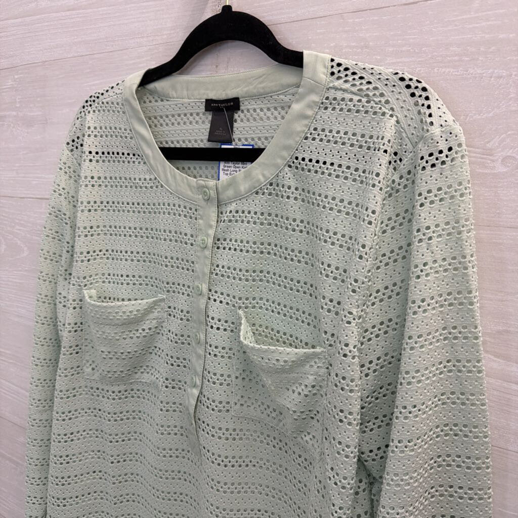 Ann Taylor Mint Green Open Knit Mesh Long Sleeve Top Extra Large