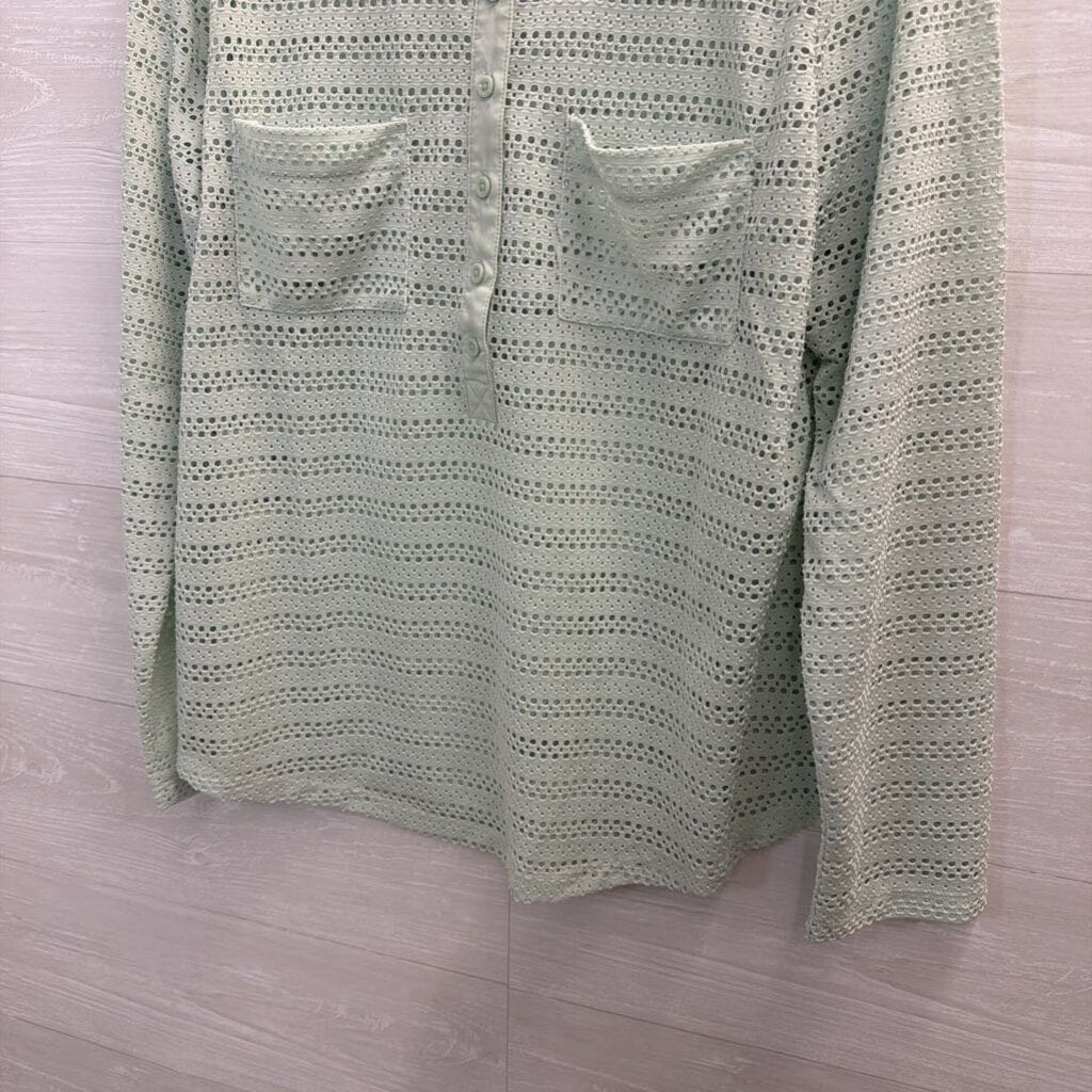 Ann Taylor Mint Green Open Knit Mesh Long Sleeve Top Extra Large