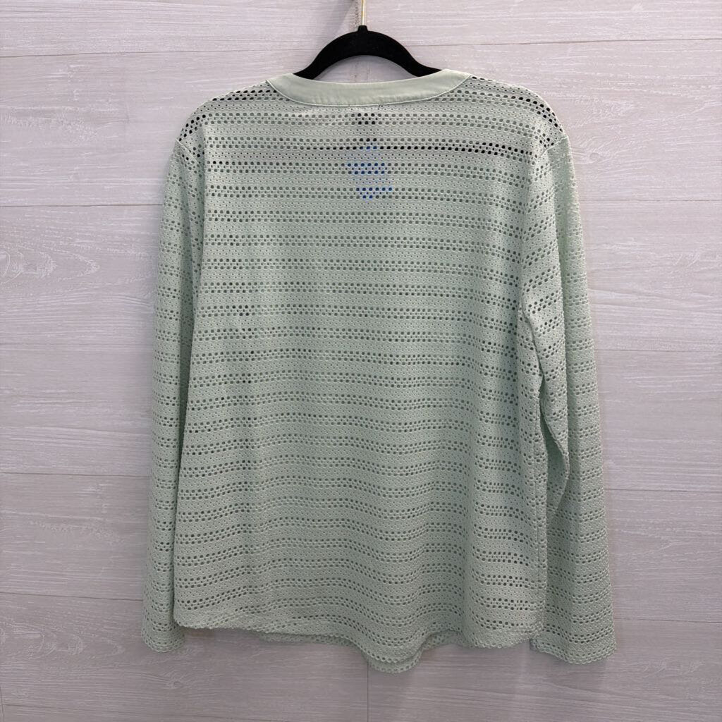 Ann Taylor Mint Green Open Knit Mesh Long Sleeve Top Extra Large