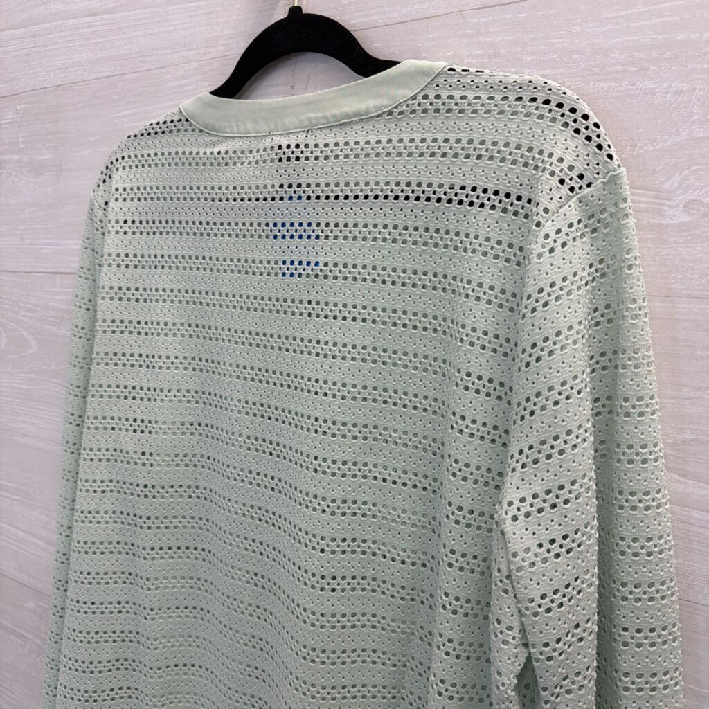 Ann Taylor Mint Green Open Knit Mesh Long Sleeve Top Extra Large