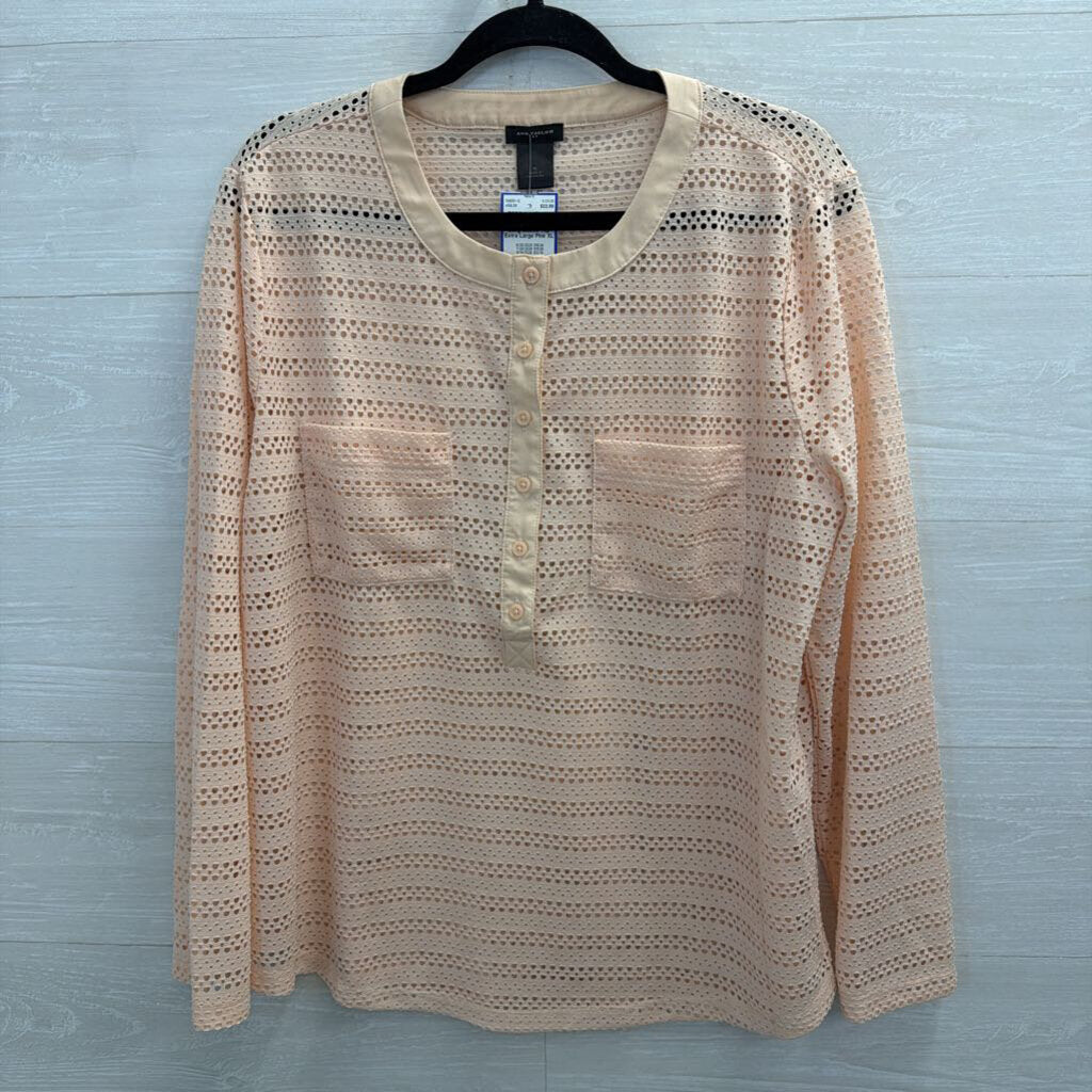 Ann Taylor Pink Open Knit Mesh Long Sleeve Top Extra Large