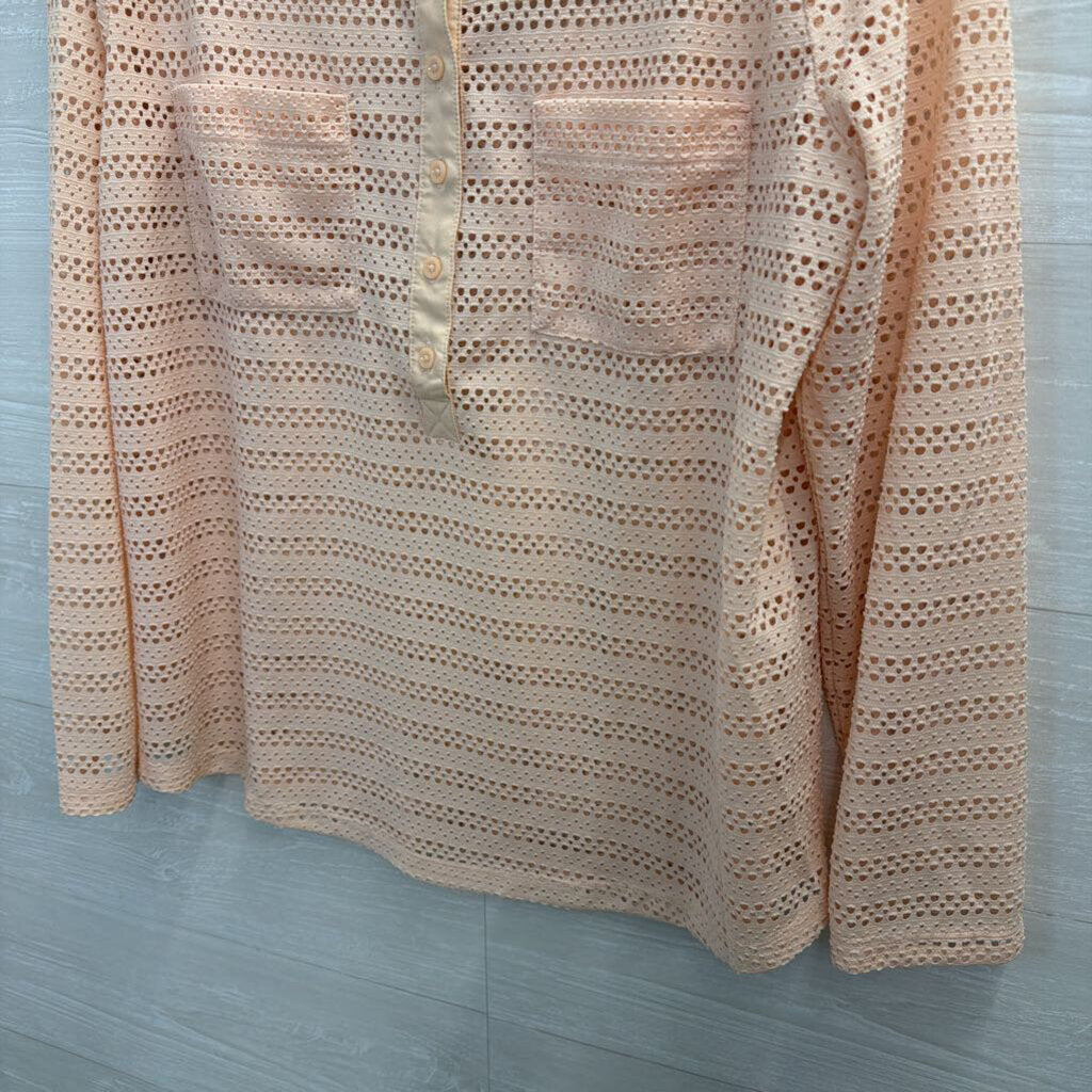 Ann Taylor Pink Open Knit Mesh Long Sleeve Top Extra Large