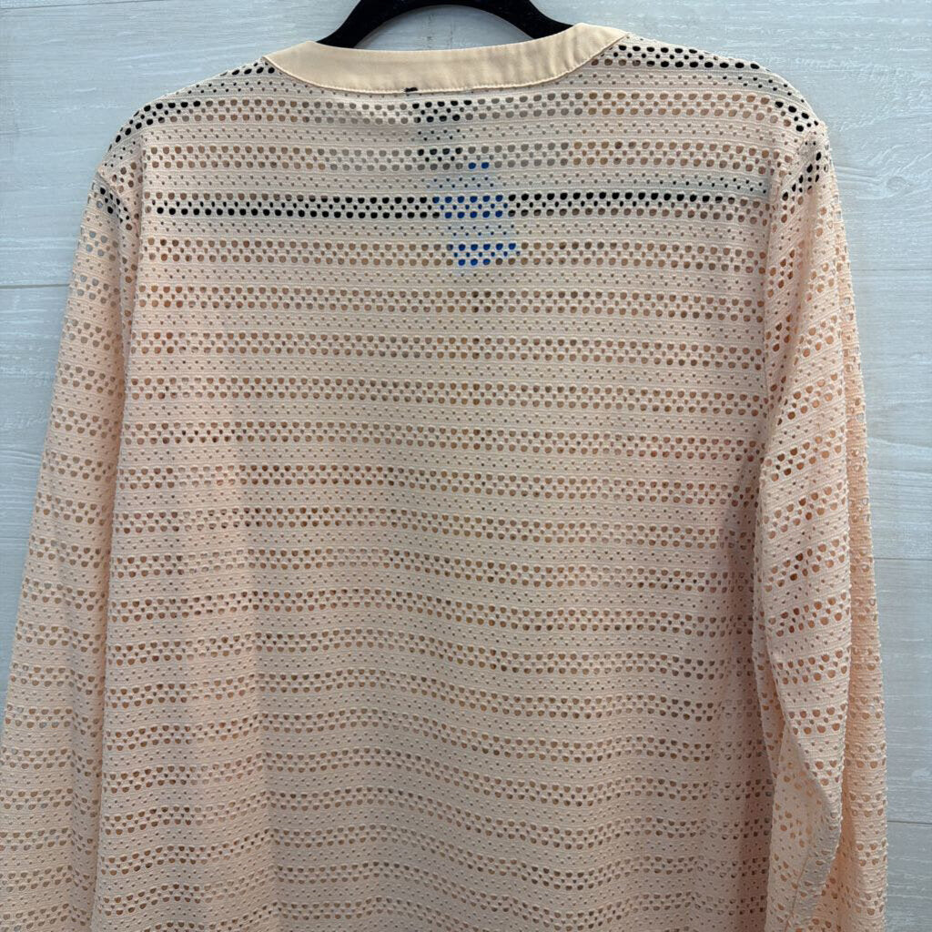 Ann Taylor Pink Open Knit Mesh Long Sleeve Top Extra Large