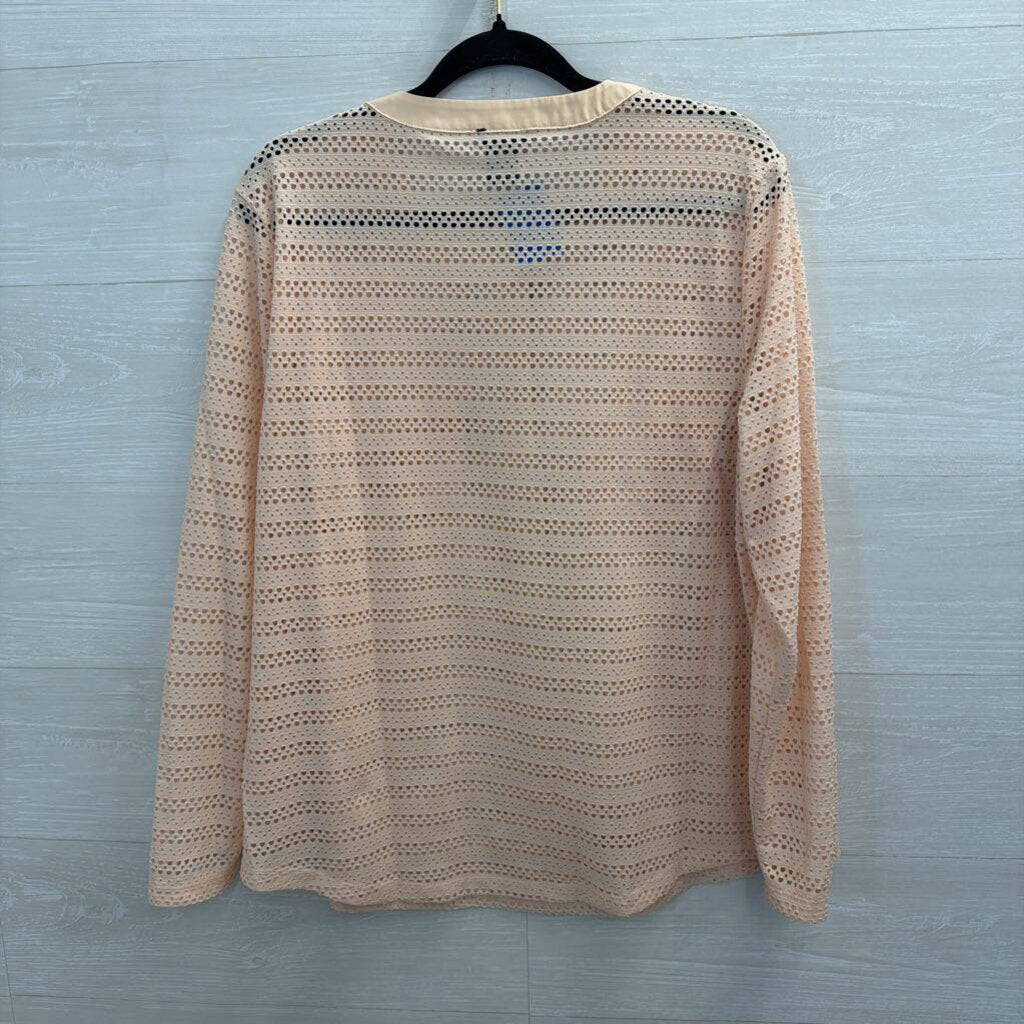 Ann Taylor Pink Open Knit Mesh Long Sleeve Top Extra Large