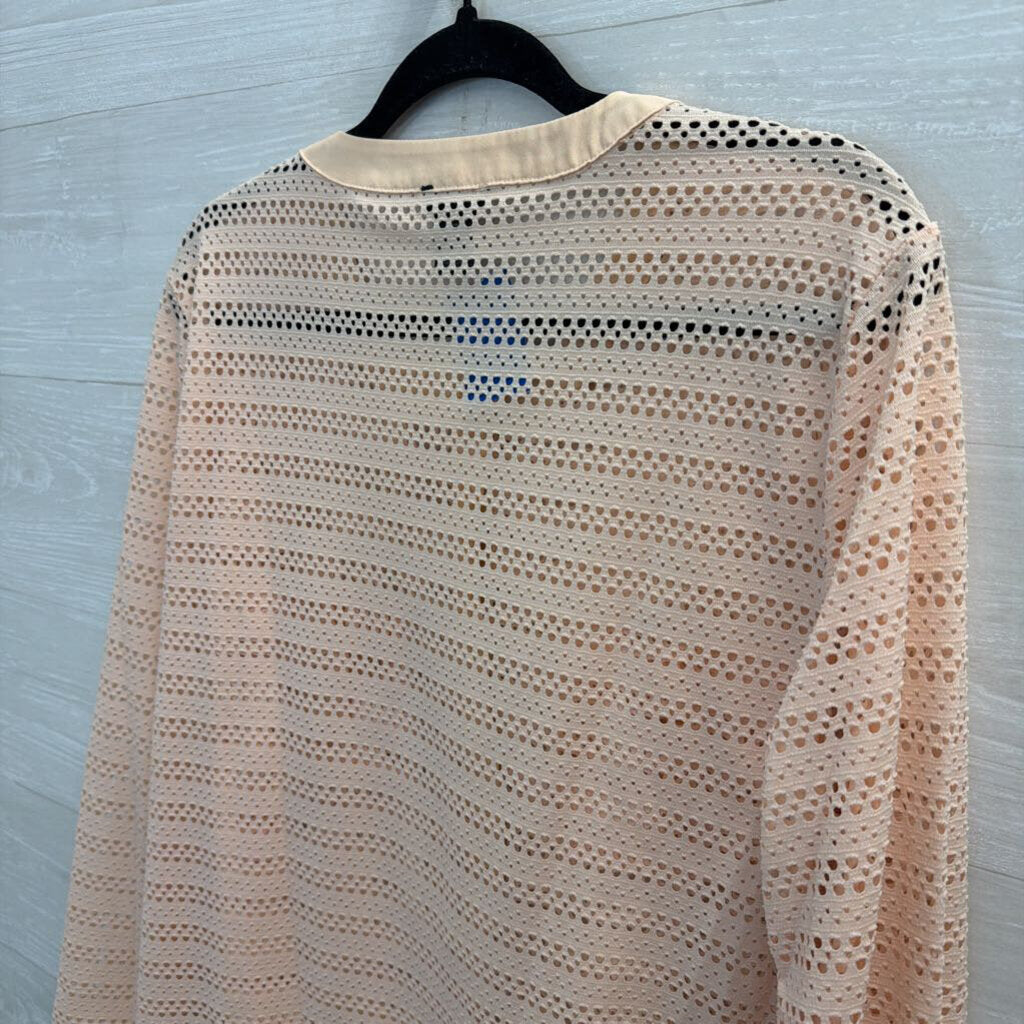 Ann Taylor Pink Open Knit Mesh Long Sleeve Top Extra Large