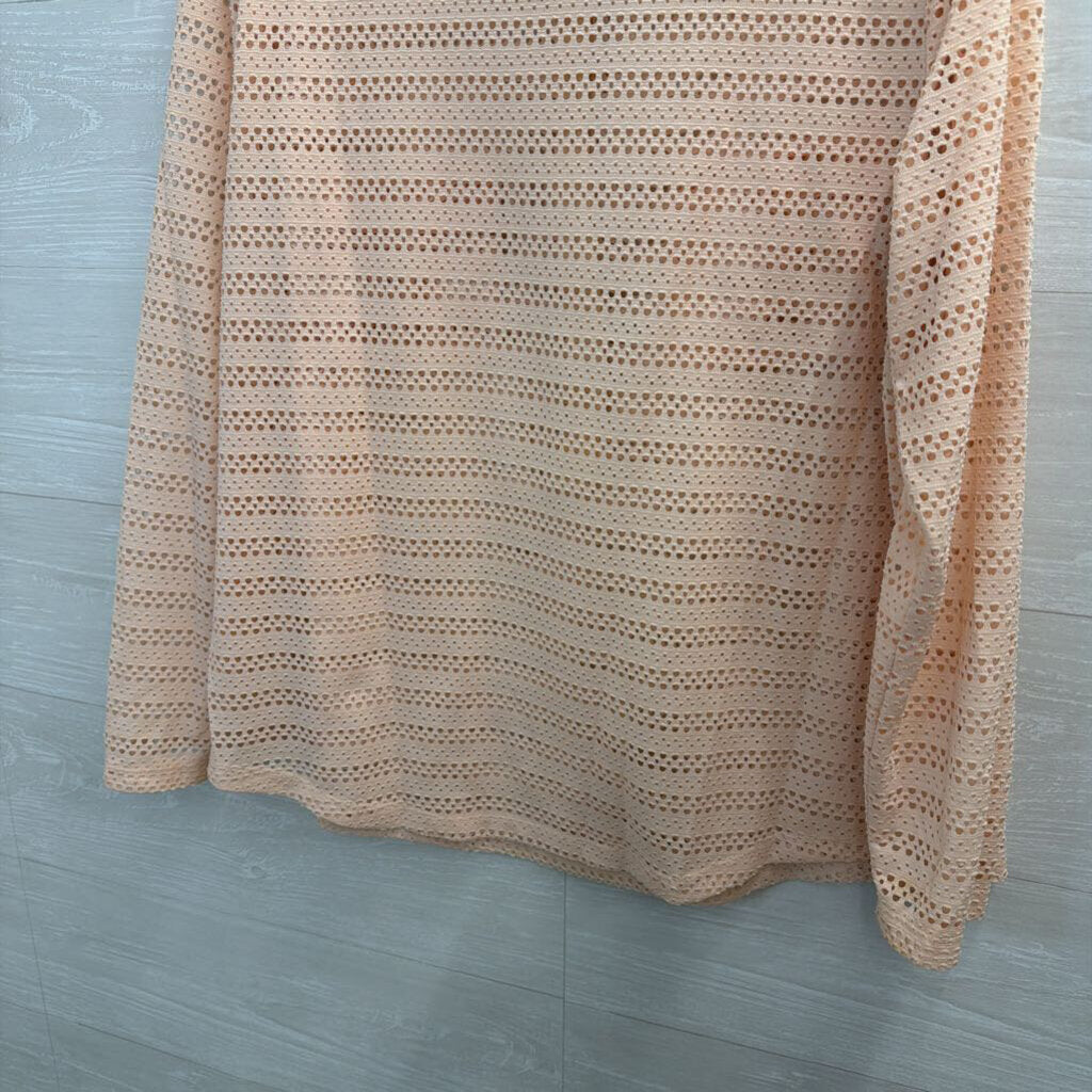 Ann Taylor Pink Open Knit Mesh Long Sleeve Top Extra Large