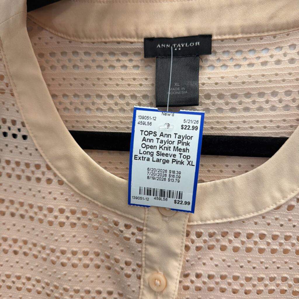 Ann Taylor Pink Open Knit Mesh Long Sleeve Top Extra Large