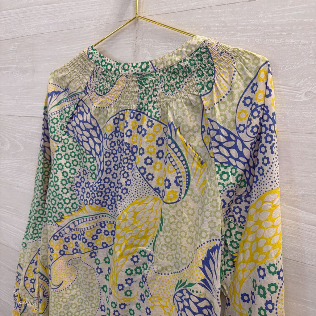 Talbots White/ Yellow Print Long Sleeve Button Front Top Extra Large