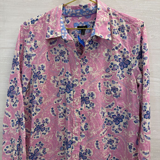 Talbots Pink/ Multi Print Long Sleeve Button Front Top Extra Large