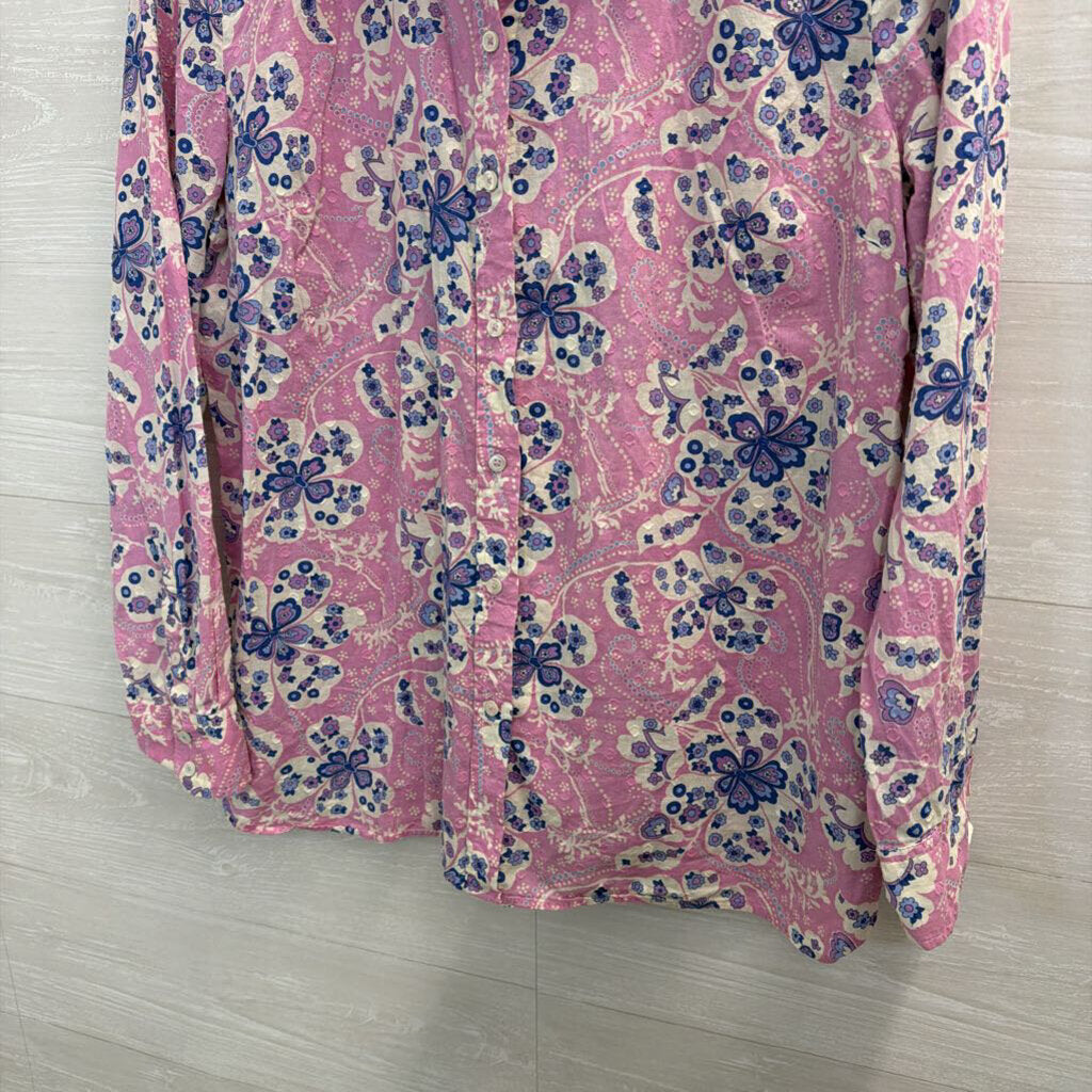 Talbots Pink/ Multi Print Long Sleeve Button Front Top Extra Large