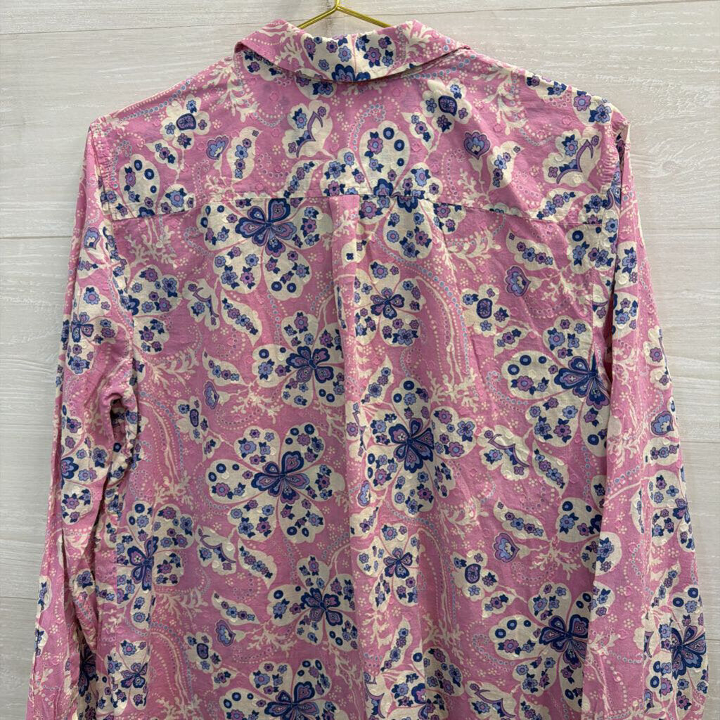 Talbots Pink/ Multi Print Long Sleeve Button Front Top Extra Large