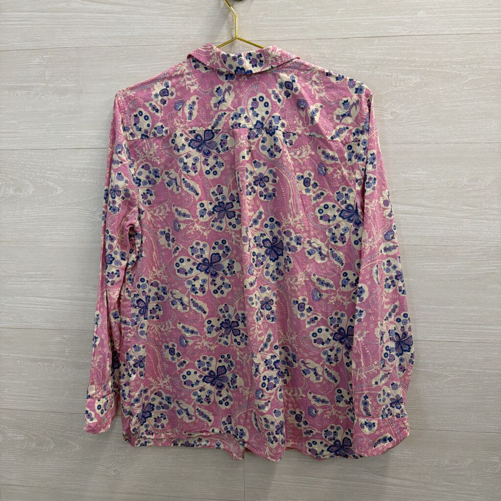 Talbots Pink/ Multi Print Long Sleeve Button Front Top Extra Large