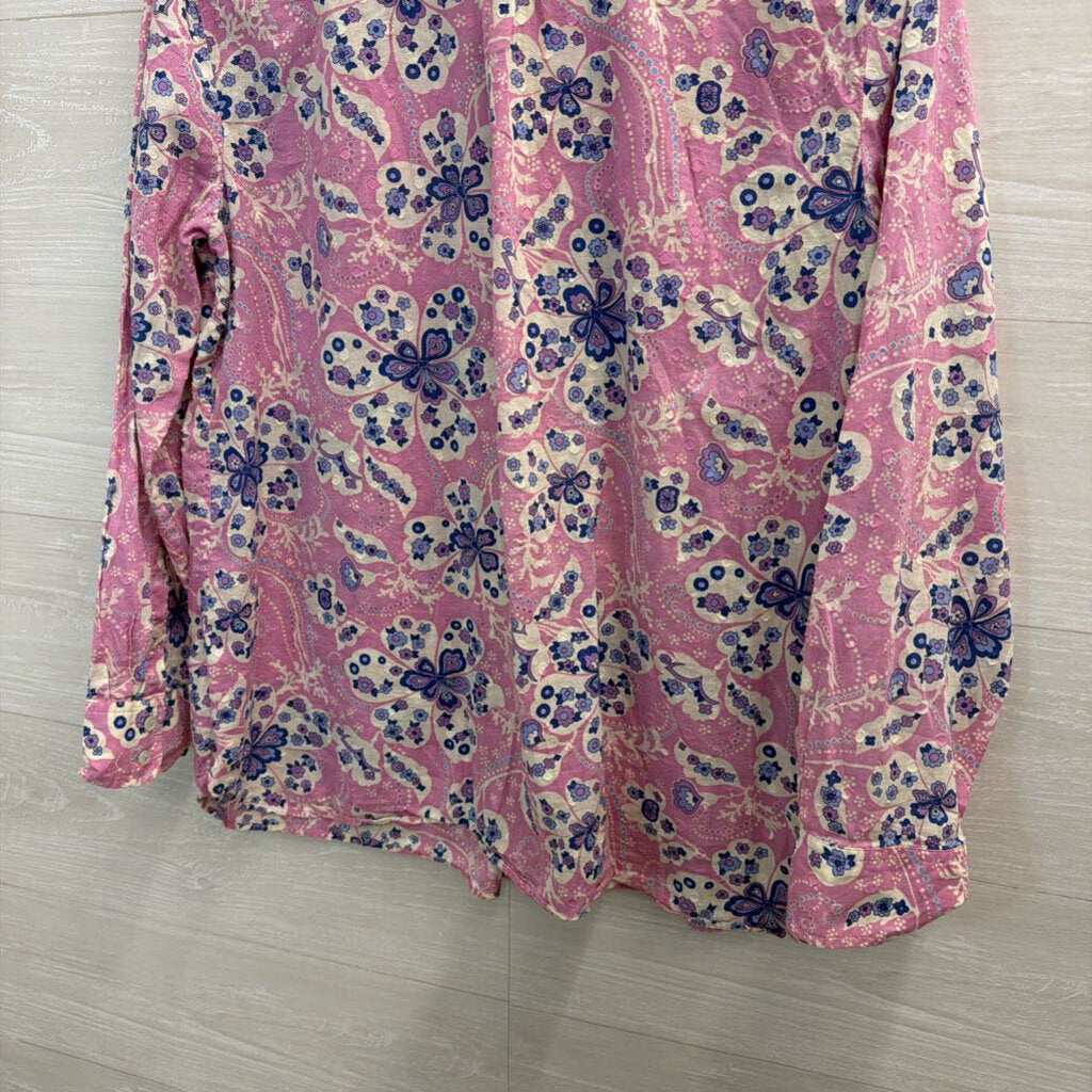 Talbots Pink/ Multi Print Long Sleeve Button Front Top Extra Large