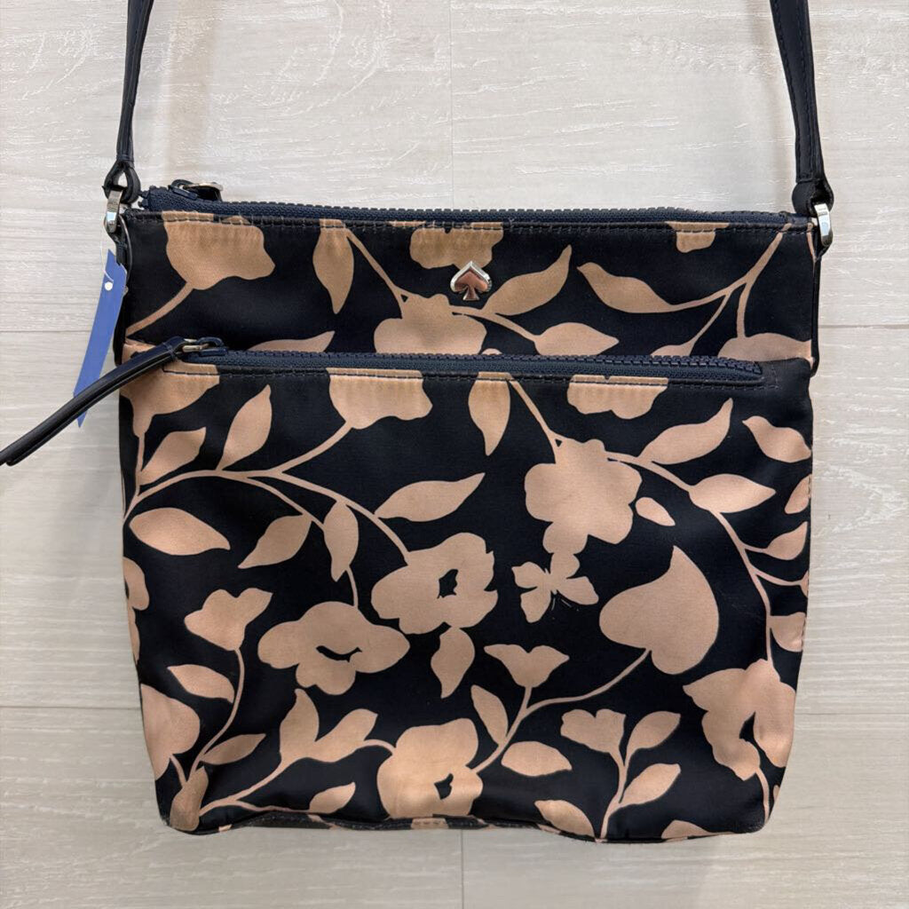 Kate Spade Navy/ Pink Nylon Jae Garden Vine Crossbody Purse