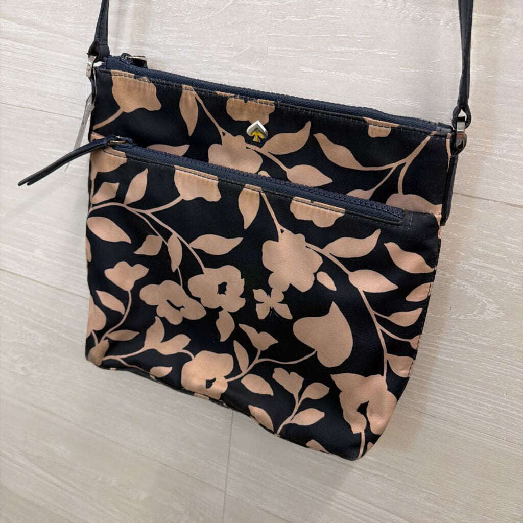 Kate Spade Navy/ Pink Nylon Jae Garden Vine Crossbody Purse