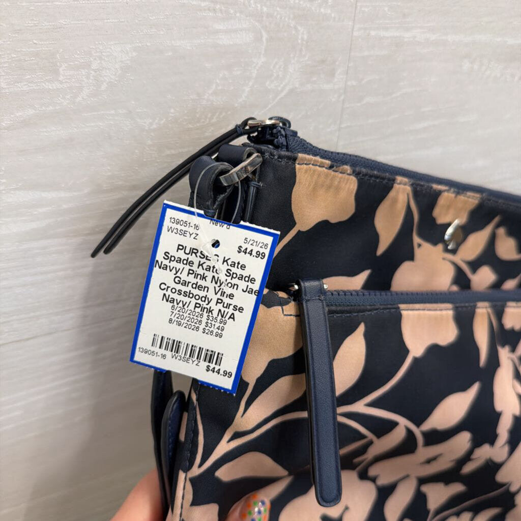 Kate Spade Navy/ Pink Nylon Jae Garden Vine Crossbody Purse