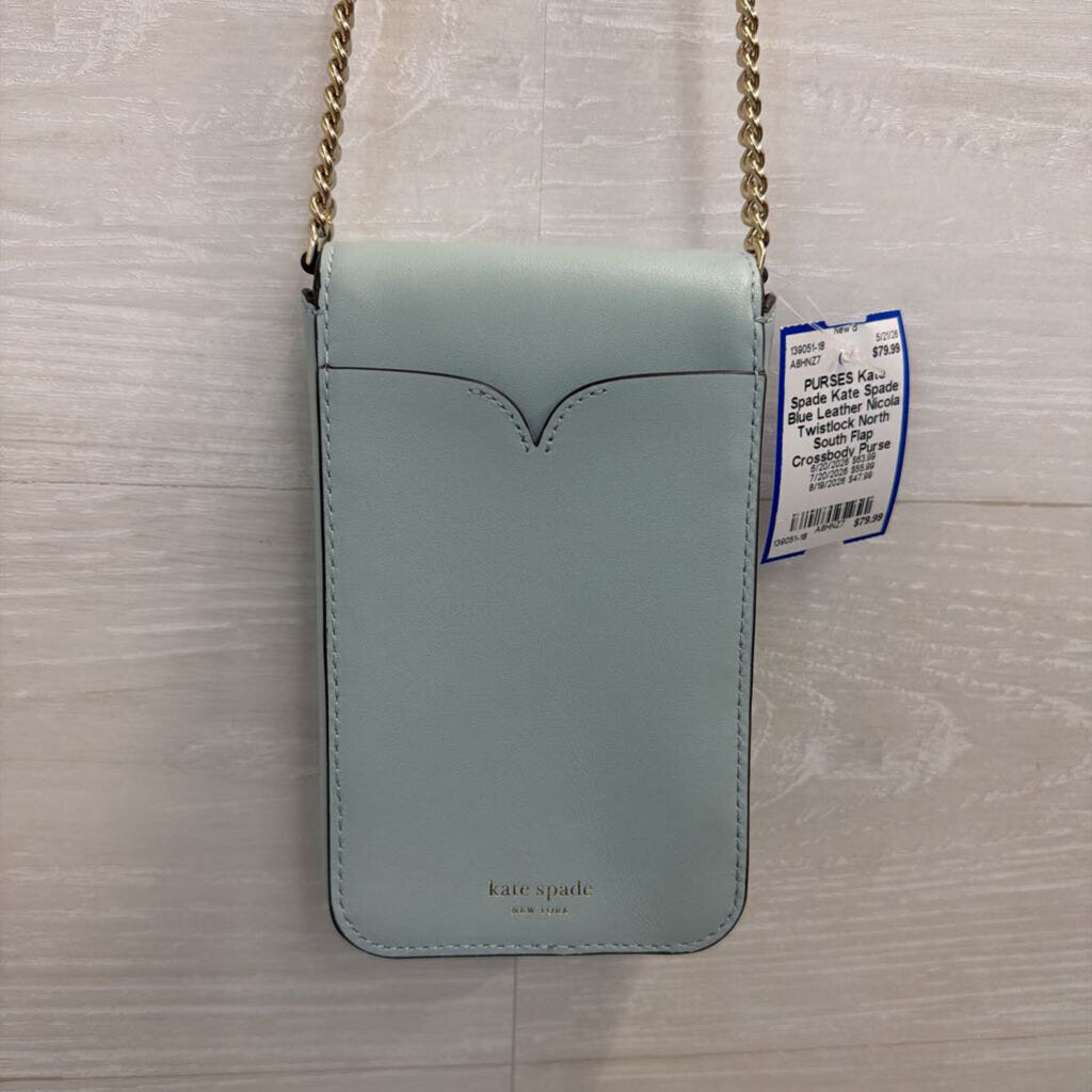 Kate Spade Blue Leather Nicola Twistlock North South Flap Crossbody Purse