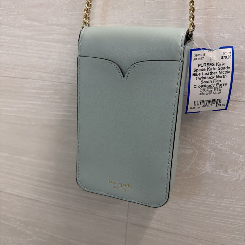 Kate Spade Blue Leather Nicola Twistlock North South Flap Crossbody Purse