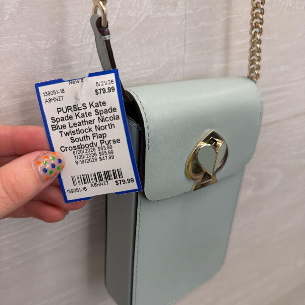 Kate Spade Blue Leather Nicola Twistlock North South Flap Crossbody Purse