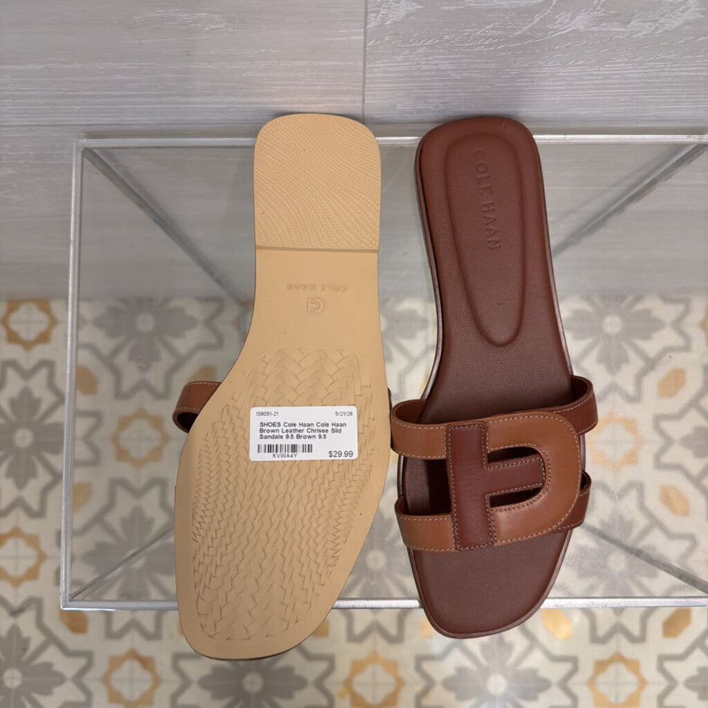 Cole Haan Brown Leather Chrisee Slid Sandals 9.5
