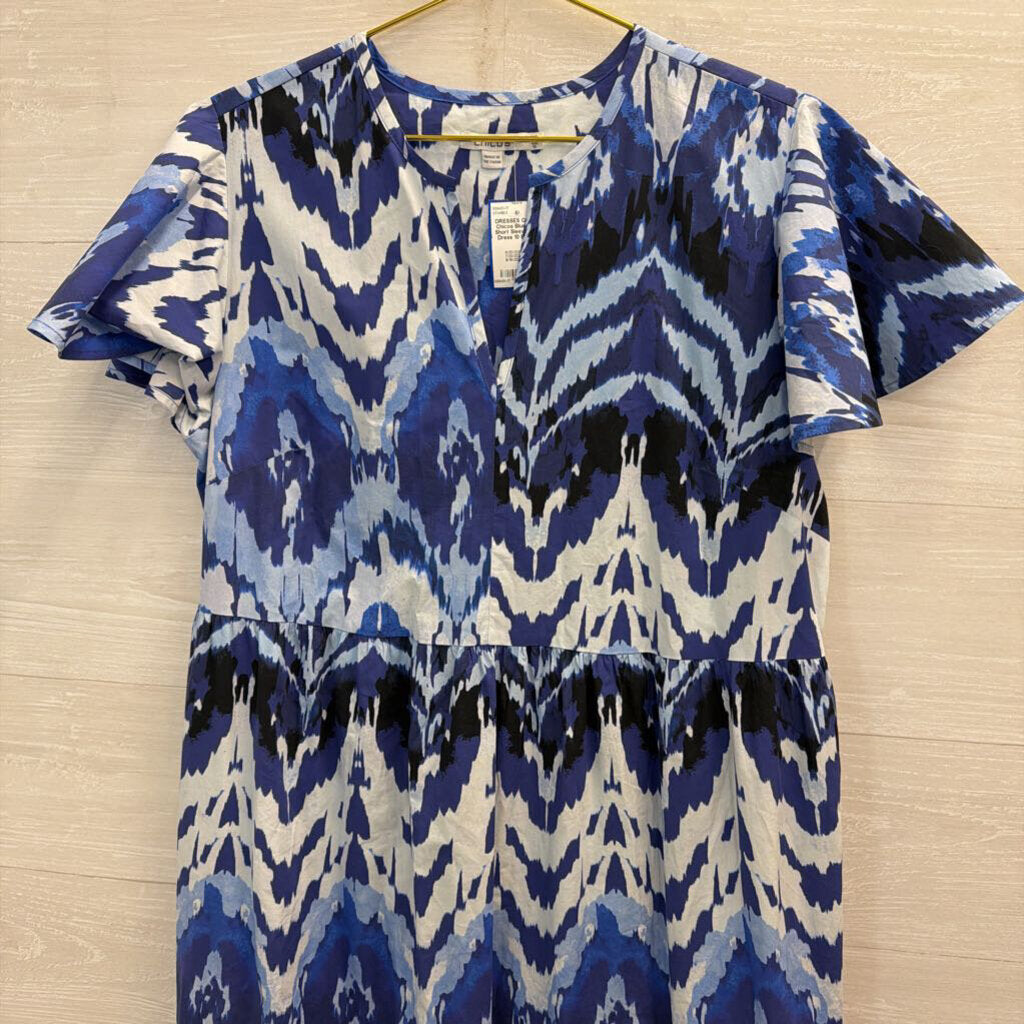 Chicos Blue Print Short Sleeve Maxi Dress 10