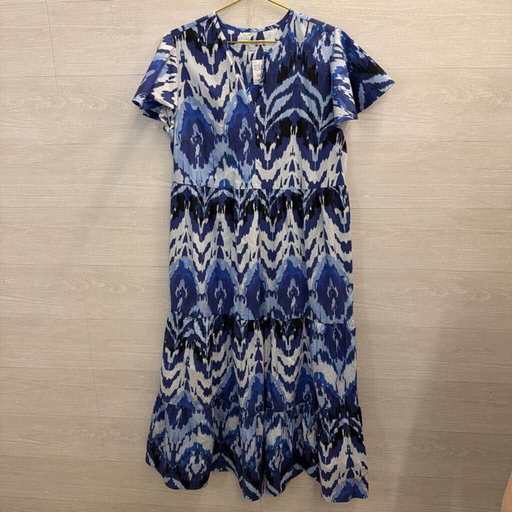 Chicos Blue Print Short Sleeve Maxi Dress 10