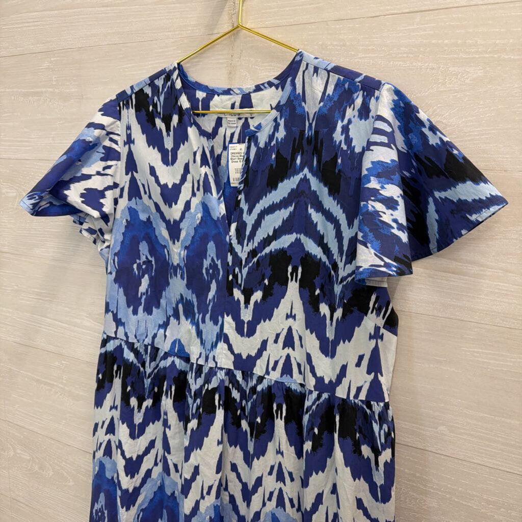 Chicos Blue Print Short Sleeve Maxi Dress 10