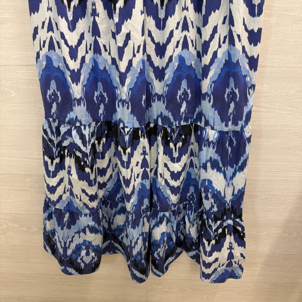 Chicos Blue Print Short Sleeve Maxi Dress 10