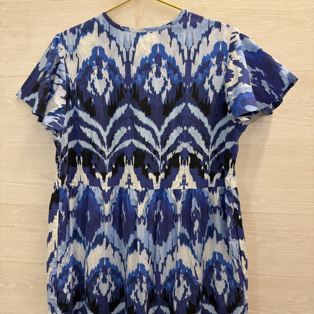 Chicos Blue Print Short Sleeve Maxi Dress 10