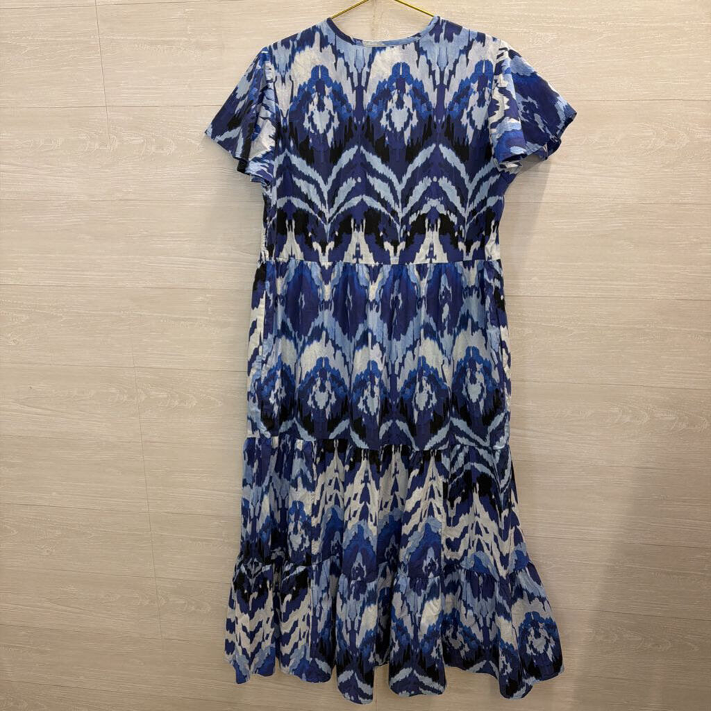 Chicos Blue Print Short Sleeve Maxi Dress 10