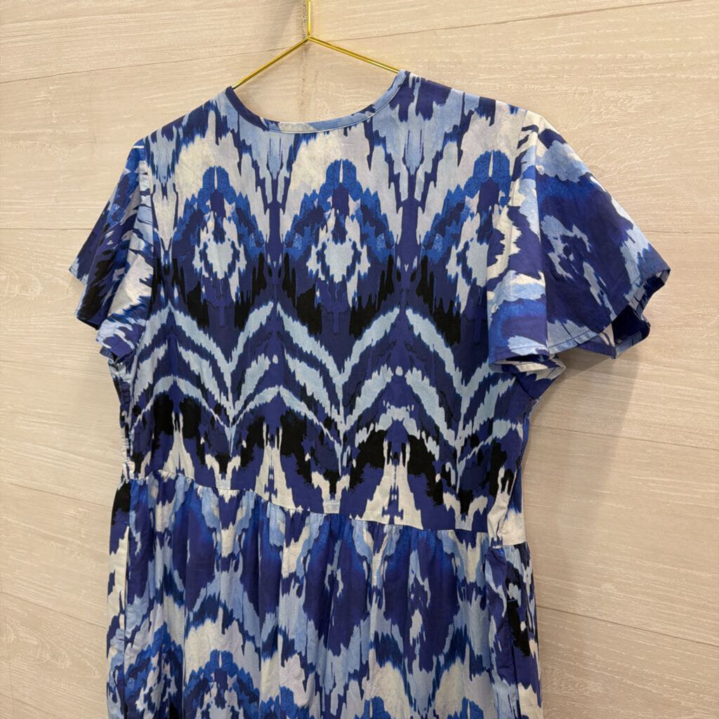 Chicos Blue Print Short Sleeve Maxi Dress 10