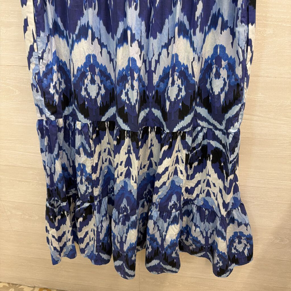 Chicos Blue Print Short Sleeve Maxi Dress 10